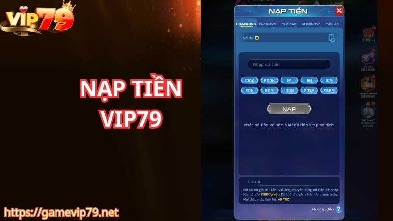 Hướng dẫn nạp tiền VIP79 chuẩn chỉnh